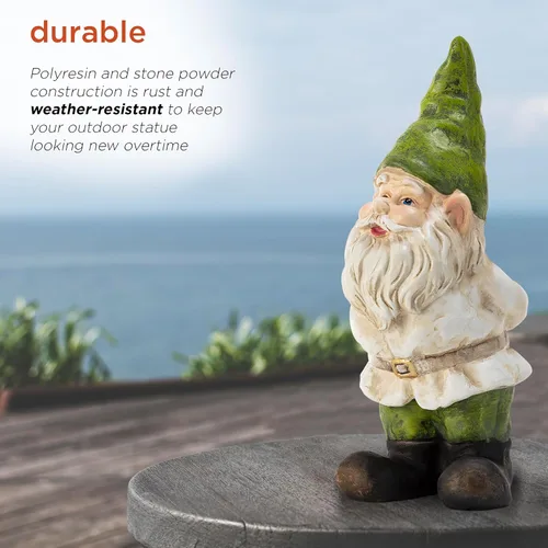 Miniatura 6 de Alpine Corporation Estatua Decorativa de Gnomo de Jardín Tradicional para Exteriores de 12 Pulgadas de Alto para Patio Gnomo de jardín tradicional