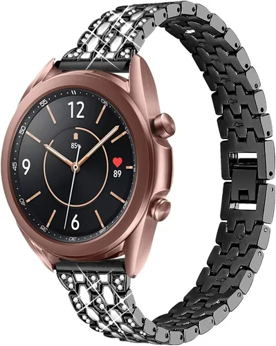 BabyValley banda de metal compatible con Samsung Galaxy Watch 3 41/45MM pulsera de acero inoxidable pulsera joya correa de repuesto de cristal Negro