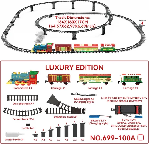 Miniatura 2 de Juego de tren - Juego de trenes para niños con humo, luces y sonido, juego de tren de juguete para debajo del árbol de Navidad, trenes