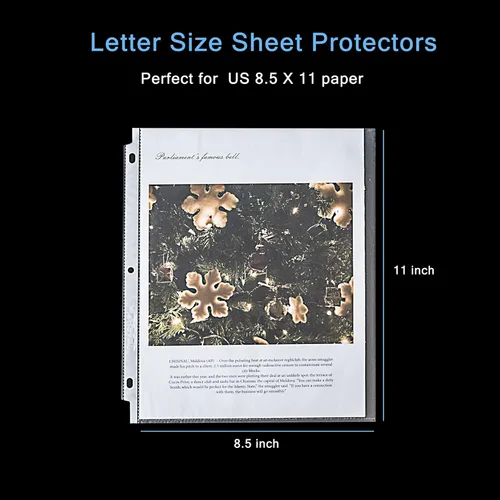 Miniatura 8 de Seashell 200 protectores de hojas resistentes antirreflejos, protectores de página tamaño carta reforzados con 3 agujeros, fundas de plástico