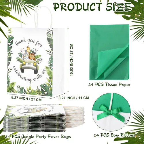 Miniatura 2 de Seajan Paquete de 24 bolsas de recuerdo de fiesta de animales de safari de selva para baby shower, 10.63 x 8.27 pulgadas, tamaño mediano con asa