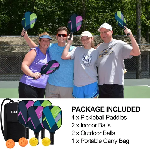 Miniatura 4 de USAPA - Palas de pickleball de fibra de vidrio USAPA, juego de 4, juego de pickleball con 4 raquetas de pickleball, incluye 4 bolas de pickleball