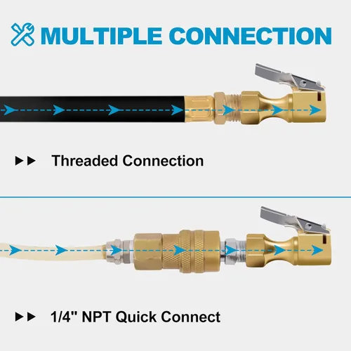 Miniatura 4 de Portabrocas de aire, paquete de 3, portabrocas resistente para neumáticos con flujo cerrado de 1/4" FNPT para accesorios de inflador de neumáticos