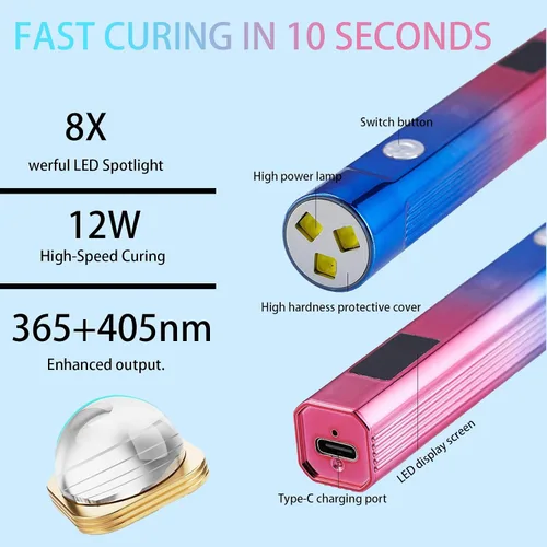 Miniatura 3 de MIOBLUE Lámpara de uñas LED UV de mano, secadora de uñas UV de 3 temporizadores para esmalte de gel, luz de uñas USB recargable inalámbrica, secado