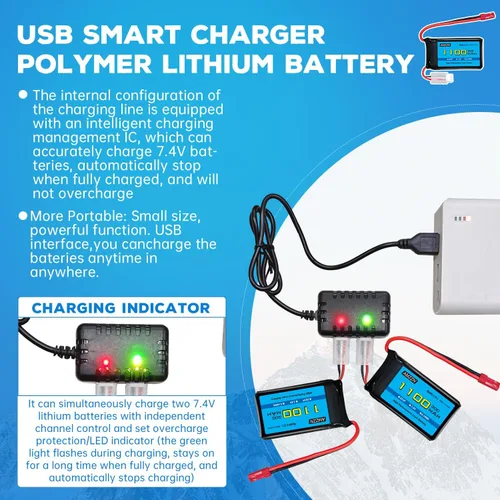 Miniatura 4 de Batería Lipo de 7.4 V 1100 mAh con cargador 2 en 1 para Wltoys A949 A959 A969 A979 K929 RC Car, compatible con la mayoría de camiones RC de relación