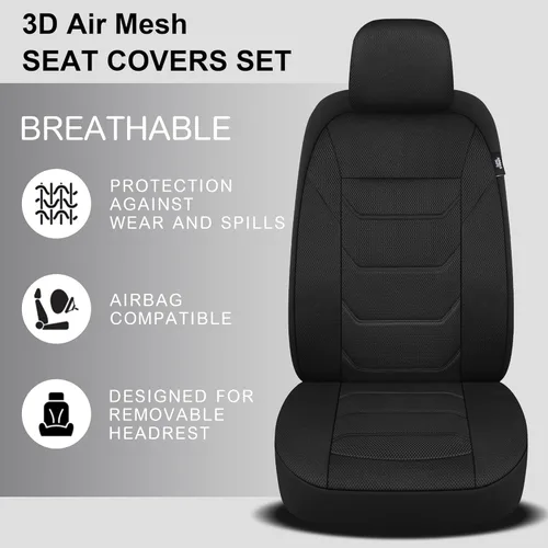Miniatura 4 de Pariiaotin Juego completo de fundas de asiento de automóvil de malla de aire 3D, lavables y transpirables, tela premium, fundas de asiento de Negro