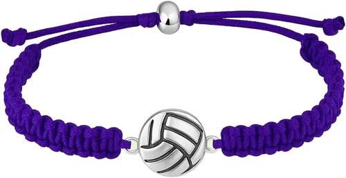 Pulsera con dijes de voleibol Sportybella - Pulseras ajustables con dije de voleibol. Regalos ideales y recuerdos para jugadores de voleibol. Púrpura
