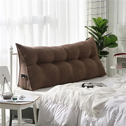 Miniatura 12 de Almohada grande con respaldo para cabecero, almohada de lectura, soporte de terciopelo, funda extraíble triangular para cama, sofá, cama doble Beige