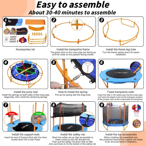 Miniatura 7 de Ativafit - Cama elástica de 60 pulgadas, para interiores y exteriores, para niños de 1 a 8 años, cama elástica recreativa de 5 pies para niños