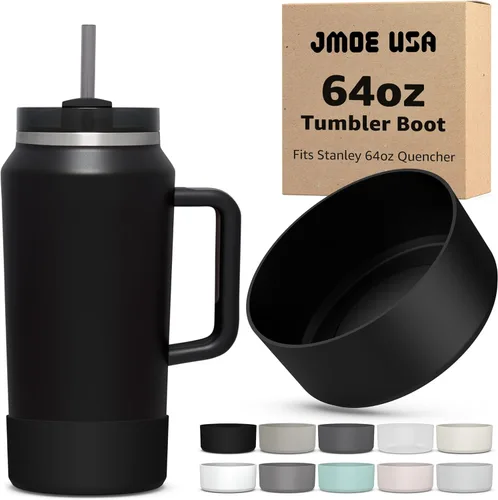 Miniatura 9 de Jmoe USA Bota para vaso Stanley Quencher H2.0 FlowState de 64 onzas con asa, silicona sin BPA, protector de manga para la parte inferior de la taza