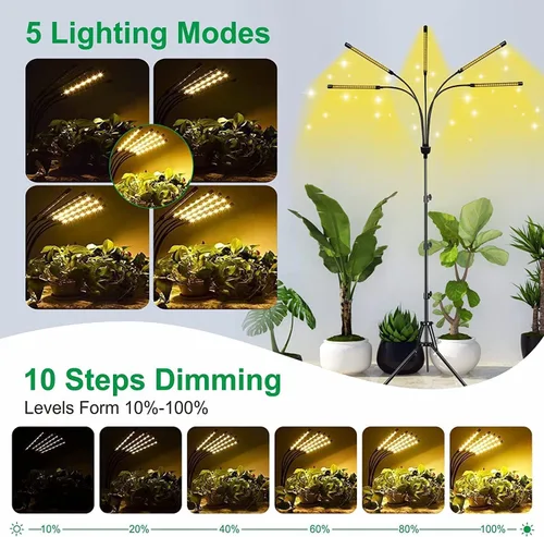 Miniatura 3 de yentbokj Lámparas LED ajustables de 5 cabezas, lámpara de cultivo de espectro completo con temporizador, luz blanca cálida para plantas