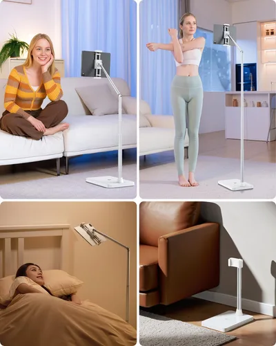 Miniatura 2 de Viozon Soporte de piso para tableta, soporte ajustable en altura y ángulo para tablet con tubo de brazo de aleación de aluminio, rotación de 360°