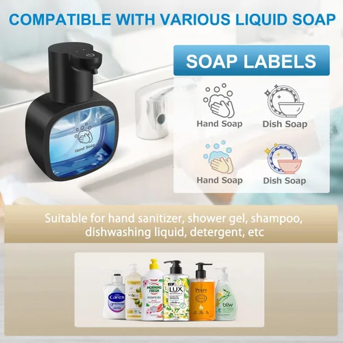 Miniatura 6 de Dispensador Automático de Jabón Líquido con Capacidad de 500ml / 17oz, Dispensador de Jabón Sin Tocar con Ajuste de 4 Niveles, Recargable, Montado