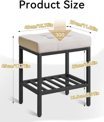 Miniatura 3 de IBUYKE Taburete de maquillaje rectangular con pies ajustables y espacio de almacenamiento, silla reposapiés, taburete de tocador de asiento de lino