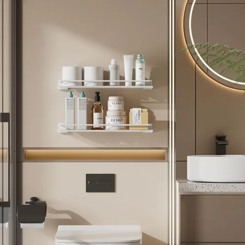 Miniatura 7 de Estantes flotantes de acrílico para baño, juego de 2, estantes montados en la pared adecuados para lavabo, cocina, lavandería, granja, para Blanco