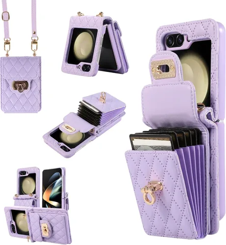 Funda tipo cartera cruzada de acordeón para Samsung Galaxy Z Flip 5, 6 ranuras para tarjetas y gran capacidad, a prueba de golpes, cuero suave a