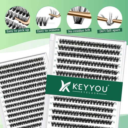 Miniatura 171 de Extensiones de racimos de pestañas 300 piezas, pestañas individuales 40D 0.07D rizado 11mm, para colocar en casa, bandeja grande de volumen
