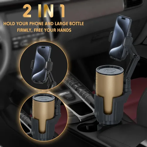 Miniatura 9 de Soportes de teléfono para tu coche, expansor de portavasos universal 2 en 1 con base ajustable y soporte para teléfono, brazo largo con soporte