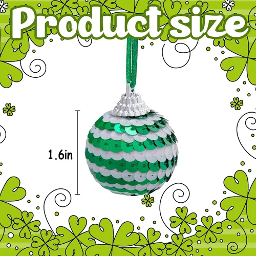 Miniatura 2 de Watayo 24 bolas de lentejuelas para el día de San Patricio, bolas colgantes de trébol verde, adornos de trébol de la suerte para decoración