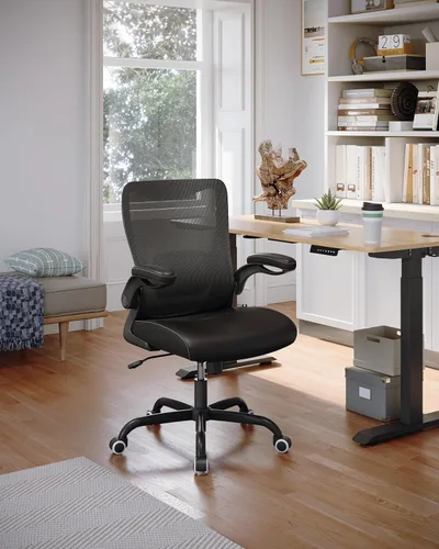 Miniatura 7 de MUXX.STIL Silla de oficina, silla de escritorio ergonómica de piel sintética con soporte lumbar ajustable y reposabrazos abatible, silla de Nori