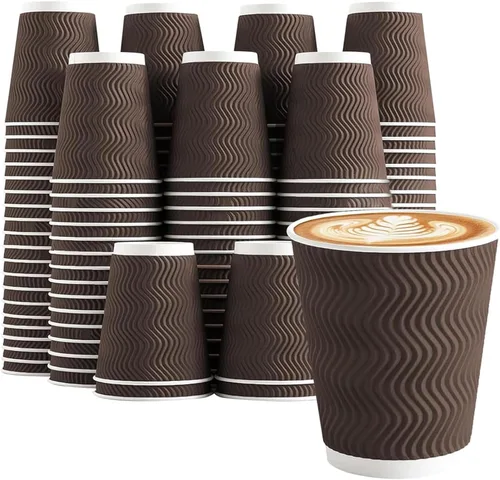 Clawsoff Paquete de 150 tazas de café de 8 onzas, desechables, corrugado, aisladas, onduladas, de papel de pared, tazas de café de 8 onzas para