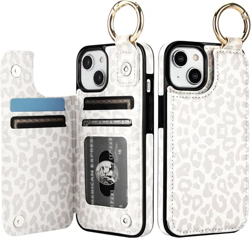 Miniatura 9 de HAOPINSH para iPhone 13 Estuche tipo cartera con tarjetero, patrón de leopardo blanco y guepardo, funda con tapa trasera para mujer y niña, ranuras