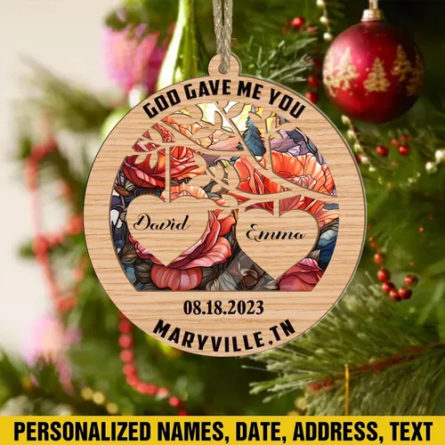 Miniatura 3 de V VIBEPY Impreso en toda la superficie, sin vidrio real, adornos personalizados para parejas, adornos de 3.5 pulgadas, 2 capas, decoraciones