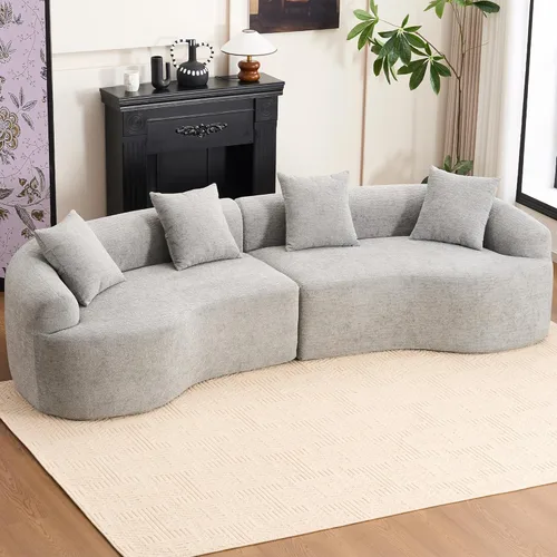 Miniatura 22 de Sofá modular curvado de 110 pulgadas para sala de estar, moderno sofá modular de felpa de felpa de gran tamaño con asiento profundo comprimido sin