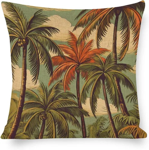 Funda de almohada estampada, estilo exótico de playa, estilo vintage, palmera tropical, funda de almohada protectora, regalos para decoración del