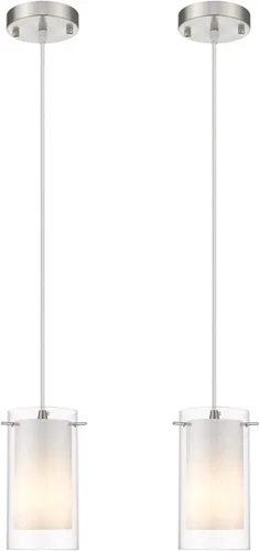 AKEZON Paquete de 2 lámparas colgantes de cristal modernas, ajustables, colgantes para cocina, isla comedor, baño, bar, acabado de níquel cepillado