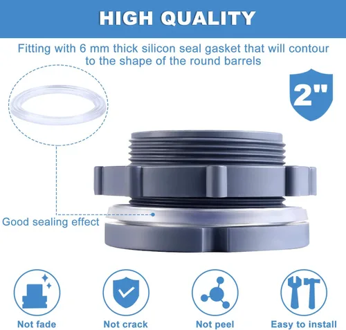 Miniatura 3 de Outus Conector de tanque de agua de montaje de mamparo de PVC de 2 pulgadas para barriles de lluvia, acuarios, estanques o tanques de agua