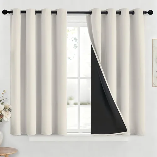 Miniatura 180 de Yakamok Cortinas negras, cortinas de ventana con aislamiento térmico y eficiencia energética para dormitorio, cortinas opacas completas y cortinas