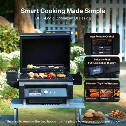 Miniatura 3 de ASMOKE Essential– Guga's Pick Parrilla de pellets de madera portátil inteligente y ahumador con pantalla LCD de 5 pulgadas, parrilla 8 en 1