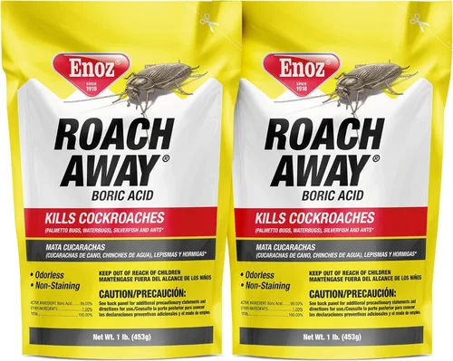 Enoz Roach Away Polvo de ácido bórico – mata cucarachas, peces plateados y hormigas – Polvo mata cucarachas y hormigas de ácido bórico, bolsa de 16