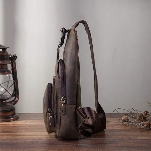 Miniatura 5 de Le'aokuu Bolso cruzado de moda para hombre, diseño de té, estilo casual, para viajes, senderismo, en el pecho, con correa de hombro, de cuero