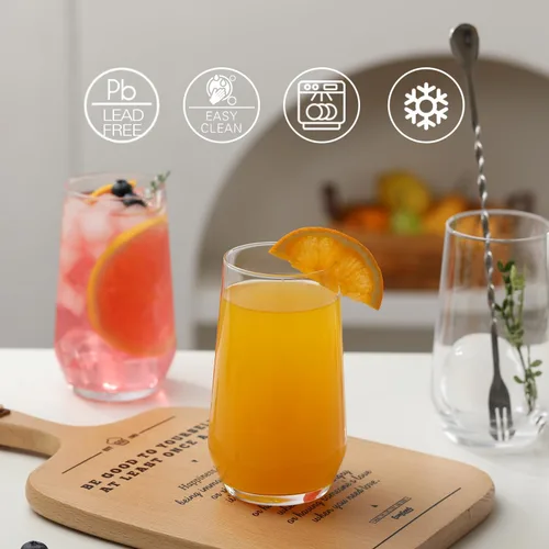 Miniatura 4 de Wlasss Juego de 4 vasos de vidrio transparente de 16.4 onzas, vasos de agua para cerveza, jugo, mojito, té helado, cristalería apta