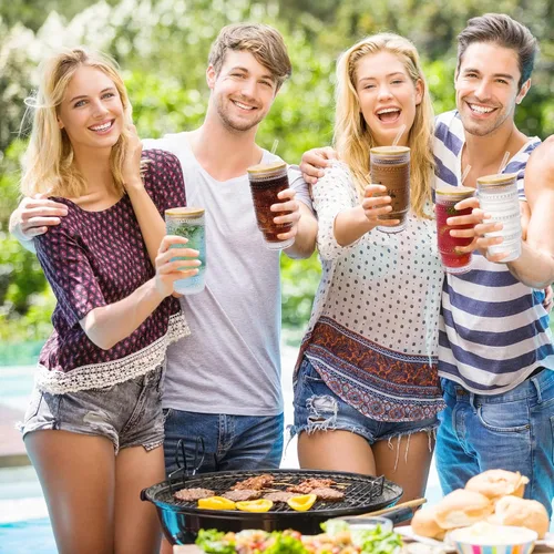 Miniatura 5 de CWHHRN Vasos de vidrio de 16 onzas con tapas y pajitas, cristalería vintage en relieve para whisky, cóctel, cerveza, taza de café helado con tapa