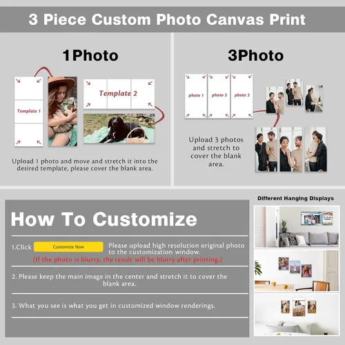 Miniatura 6 de ZXHYWYM Impresiones personalizadas con tus fotos, imágenes personalizadas de 3 piezas para retratos familiares, mascotas, imágenes personalizadas 3