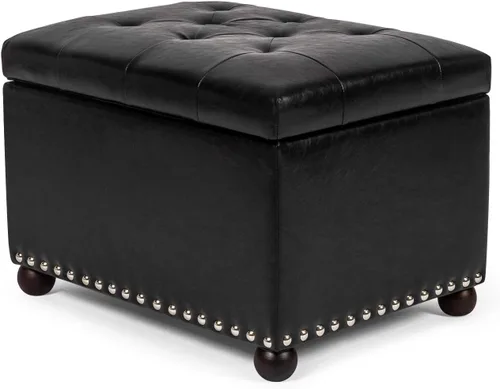 Miniatura 14 de Joveco Otomana rectangular de 24" con almacenamiento para sala de estar, banco tapizado con asiento y reposapiés con tapa abatible, reposapiés