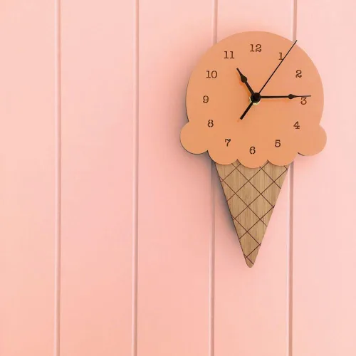 Miniatura 5 de AkoMatial Reloj de pared silencioso con forma de helado de madera, sala de estar, oficina, decoración de dormitorio para niños