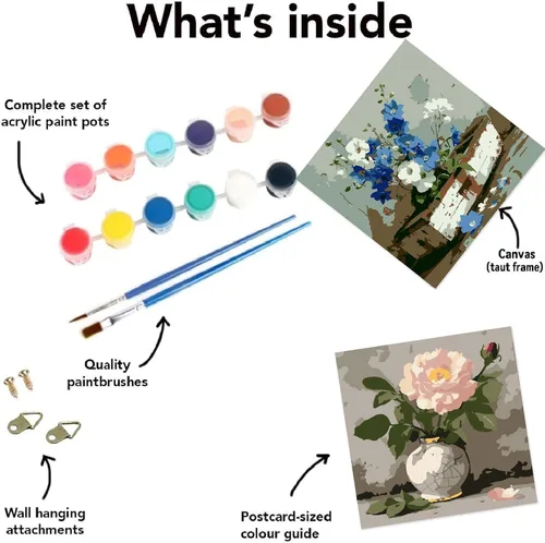 Miniatura 7 de FQOVKYN Paquete de 4 marcos con flores para pintar por números para adultos, kit DIY de artista para pintar por números de jarrón en lienzo, kit