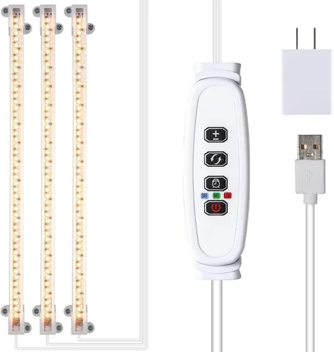 Miniatura 13 de RWNTAO Lámpara de cultivo de una tira de 2 unidades, tiras de luz LED de espectro completo para plantas de interior con temporizador de encendido