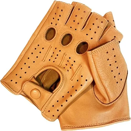 Guantes sin forro de piel de oveja genuina para hombre, medio dedo, ciclismo, motocicleta, ejercicio y fitness, sin forro
