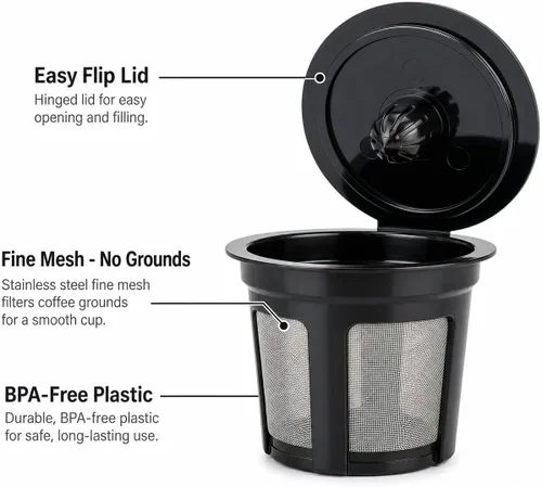 Miniatura 3 de Tazas K reutilizables para cafeteras Keurig 1.0 y 2.0, cápsulas de café recargables con filtro de malla de acero inoxidable, filtros de café sin BPA