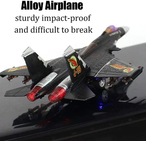 Miniatura 2 de QIAONIUNIU Avión de juguete modelo aviones de aleación tire hacia atrás luchador para niños con luces intermitentes, sonido de jet real (negro)