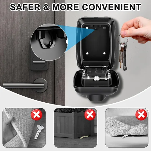 Miniatura 3 de HOMELYLIFE Caja de bloqueo de llave para exterior, caja de seguridad impermeable para montaje en pared con combinación reiniciable de 12 dígitos