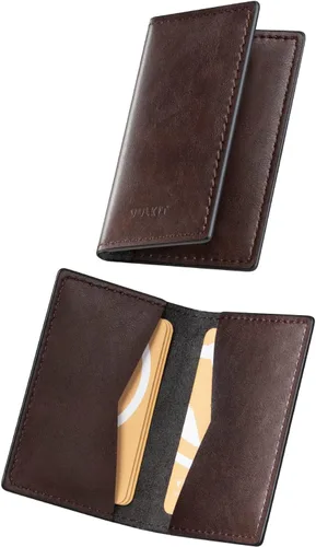 VULKIT - Porta tarjetas de visita de cuero de 2 lados, organizador delgado de tarjetas de nombre para hombres o mujeres, Espresso, Minimalista