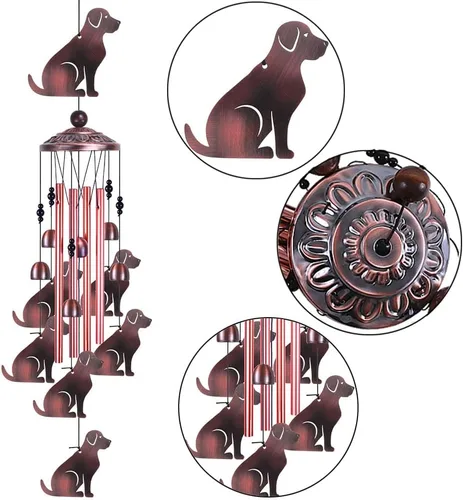 Miniatura 2 de Campanillas de viento de jardín para gatos al aire libre y en interiores - con 4 tubos, 6 campanas, 7 gatos, atrapaventos de gatos móviles