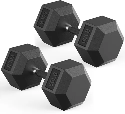 Miniatura 15 de HANDBODE Juego de mancuernas hexagonales de 40 a 570 libras, mancuernas de ejercicio y fitness con revestimiento de goma, peso de mano