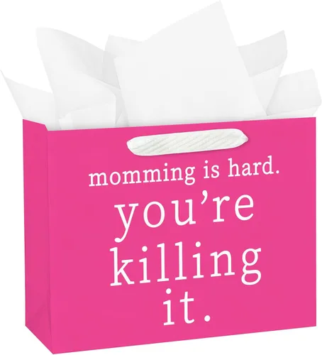 Miniatura 13 de WRAPAHOLIC Bolsa de regalo grande para el día de la madre de 13 pulgadas con papel de seda, color rosa intenso con texto en inglés "You're Exactly